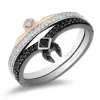 Enchanted Disney Fine Jewelry Black Rhodium over Sterling Silver and 10K Rose Gold 1/4 CTTW Black Diamond and White Diamond Aurora Duo Set Ring