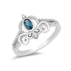 Enchanted Disney Fine Jewelry Sterling Silver with 1/10 CTTW Diamond and London Blue Topaz Cinderella Carriage Ring