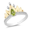 Enchanted Disney Fine Jewelry Sterling Silver and 10K Yellow Gold 1/10 CTTW Diamond and Peridot Tiana Water Lily Tiara Ring