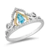 Enchanted Disney Fine Jewelry Sterling Silver and 10K Yellow Gold 1/10 CTTW Diamond and Swiss Blue Topaz Jasmine Ring