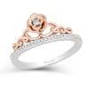 Enchanted Disney Fine Jewelry 14K Rose Gold over Sterling Silver with 1/10 CTTW Diamonds Belle Rose Ring