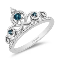 Enchanted Disney Fine Jewelry Sterling Silver 1/6 CTTW Diamond and London Blue Topaz Cinderella Tiara Ring