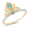 Enchanted Disney Fine Jewelry 14K Yellow Gold over Sterling Silver with 1/10 CTTW Diamond and Swiss Blue Topaz Jasmine Ring