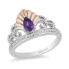 Enchanted Disney Fine Jewelry Sterling Silver and 10K Rose Gold with 1/10 CTTW Diamond and Amethyst Ariel Shell Tiara Ring