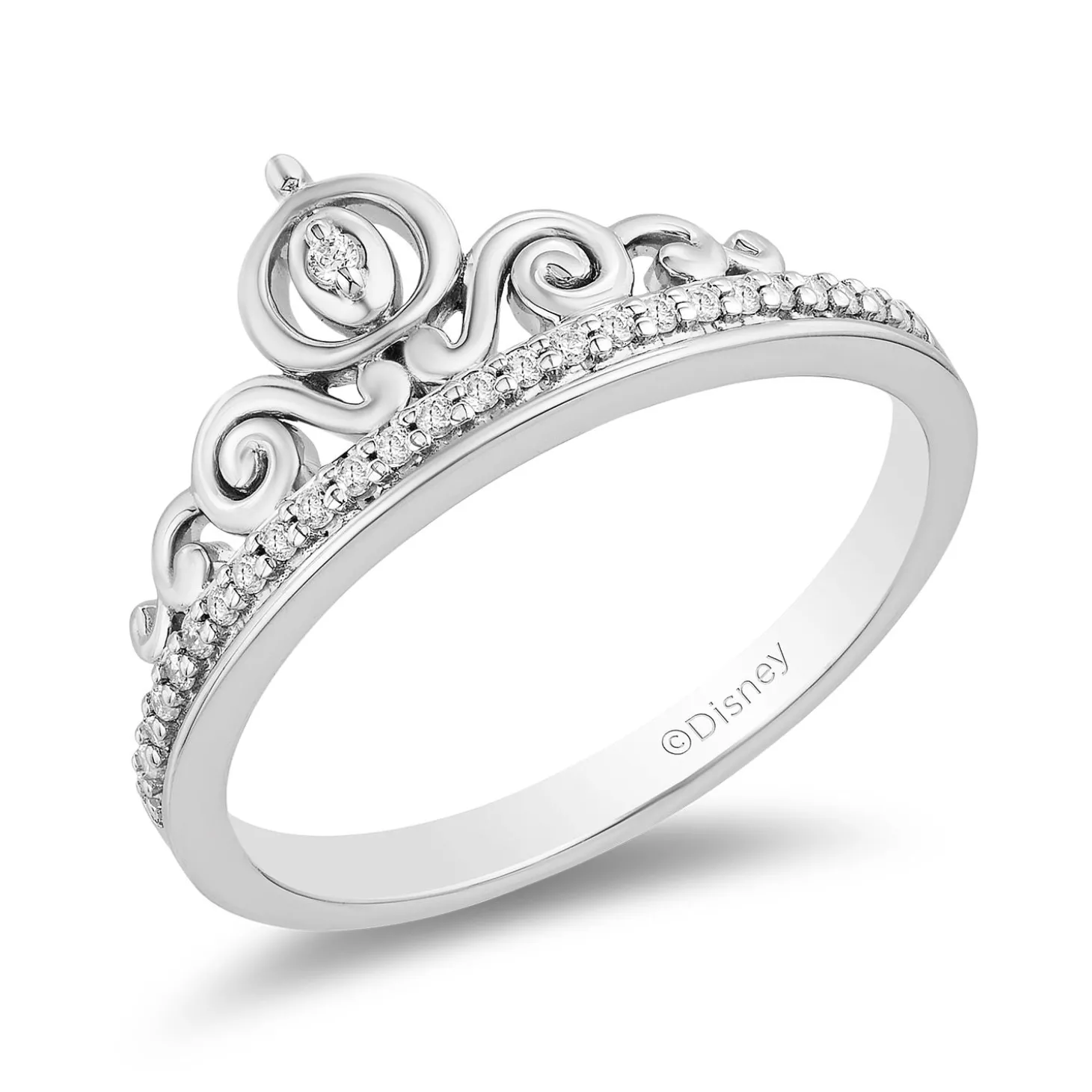 Enchanted Disney Fine Jewelry Sterling Silver 1/10 CTTW Cinderella Carriage Ring