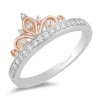 Enchanted Disney Fine Jewelry Sterling Silver and 10K Rose Gold 1/5 CTTW Majestic Princess Tiara Ring
