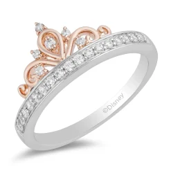 Enchanted Disney Fine Jewelry Sterling Silver and 10K Rose Gold 1/5 CTTW Majestic Princess Tiara Ring