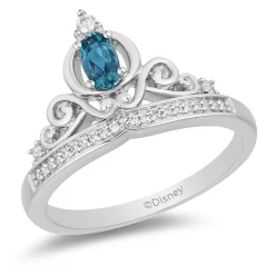 Enchanted Disney Fine Jewelry Sterling Silver 1/10 CTTW Diamond And London Blue Topaz Cinderella Carriage Ring