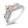Enchanted Disney Fine Jewelry Sterling Silver and 10K Rose Gold with 1/5 CTTW Round and Marquise Diamond Rapunzel Tiara Ring