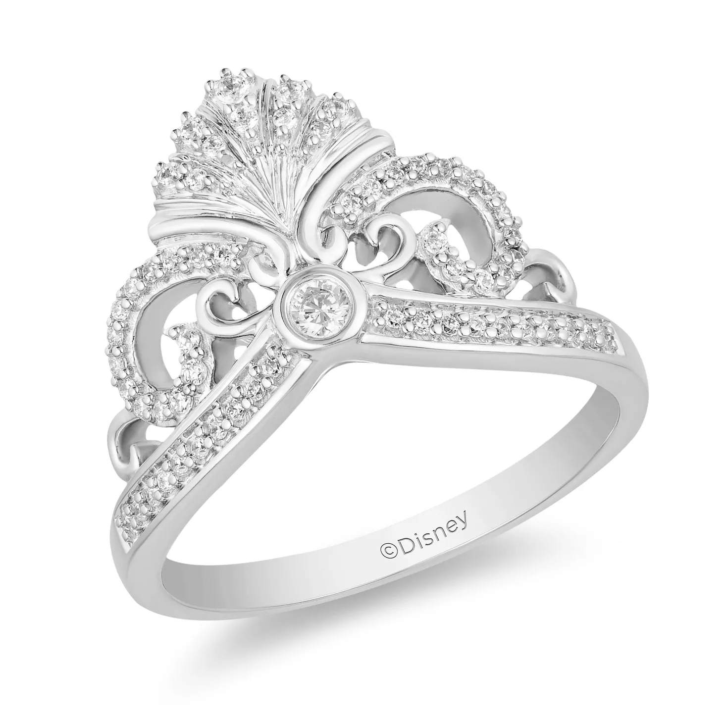 Enchanted Disney Fine Jewelry Sterling Silver 1/5 CTTW Ariel Shell Tiara Ring