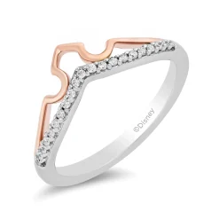Enchanted Disney Fine Jewelry Sterling Silver and 10K Rose Gold with 1/10 CTTW Diamond Aurora Tiara Ring