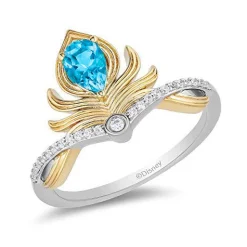 Enchanted Disney Fine Jewelry Sterling Silver and 10K Yellow Gold 1/10 CTTW And Swiss Blue Topaz Aladdin Live Action Ring