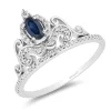 Enchanted Disney Fine Jewelry 14K White Gold With 1/6 CTTW Diamond with Blue Sapphire Cinderella Tiara Ring