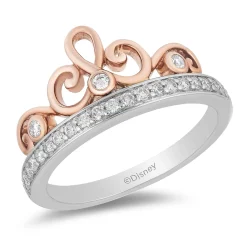 Enchanted Disney Fine Jewelry 10K White Gold and Rose Gold with 1/4 CTTW Majestic Princess Tiara Ring