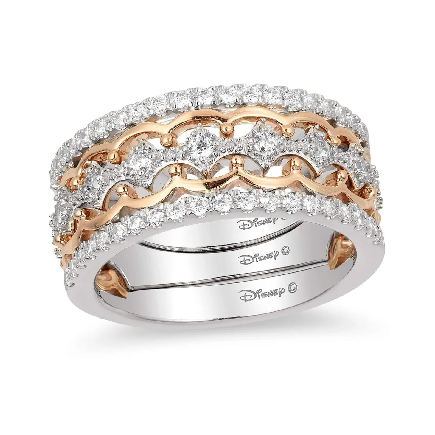 Enchanted Disney Fine Jewelry 14K White Gold and Rose Gold 1/2 CTTW Majestic Princess Tiara Ring