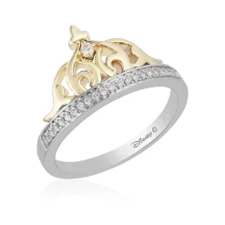 Enchanted Disney Fine Jewelry Sterling Silver and 10K Yellow Gold 1/10 CTTW Jasmine Tiara Ring