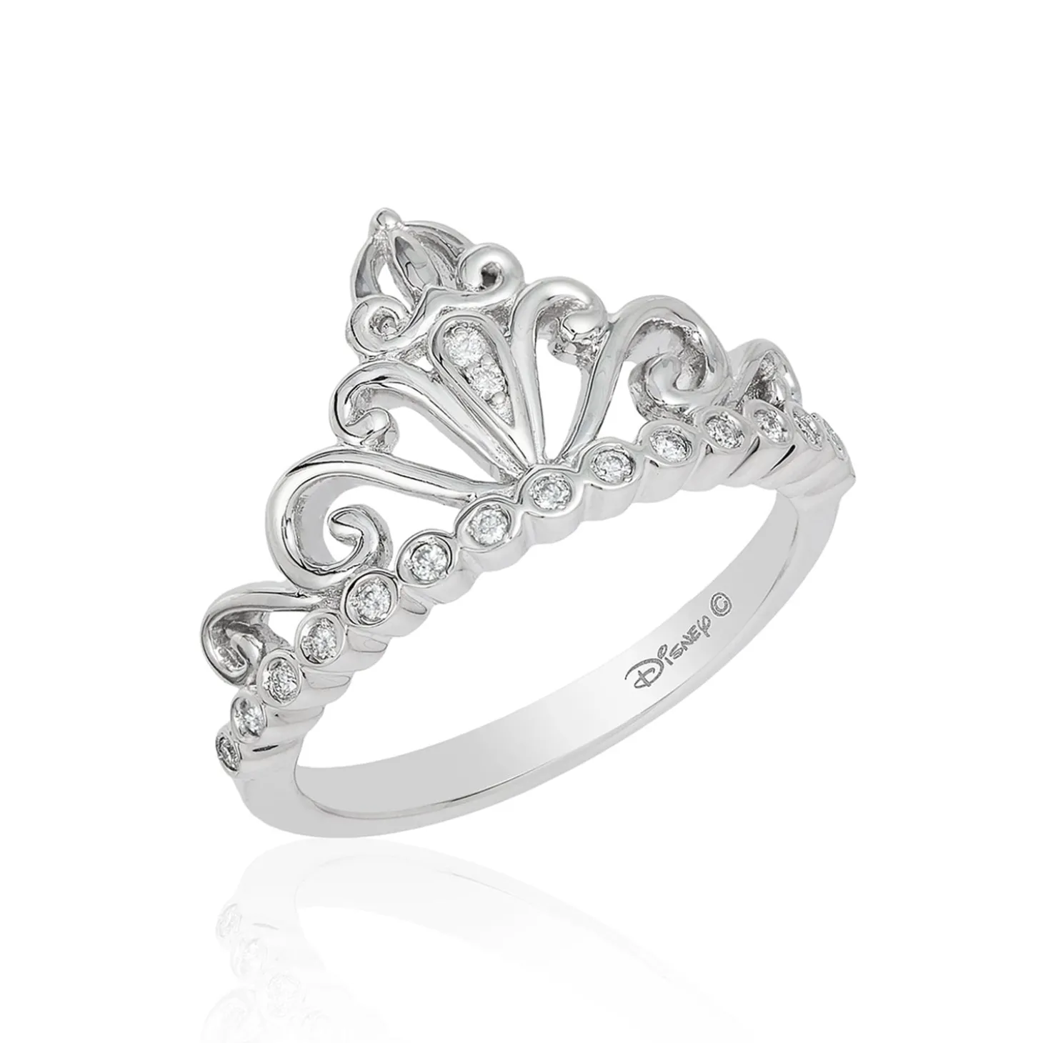 Enchanted Disney Fine Jewelry 14K White Gold 1/10 CTTW Cinderella Carriage Ring