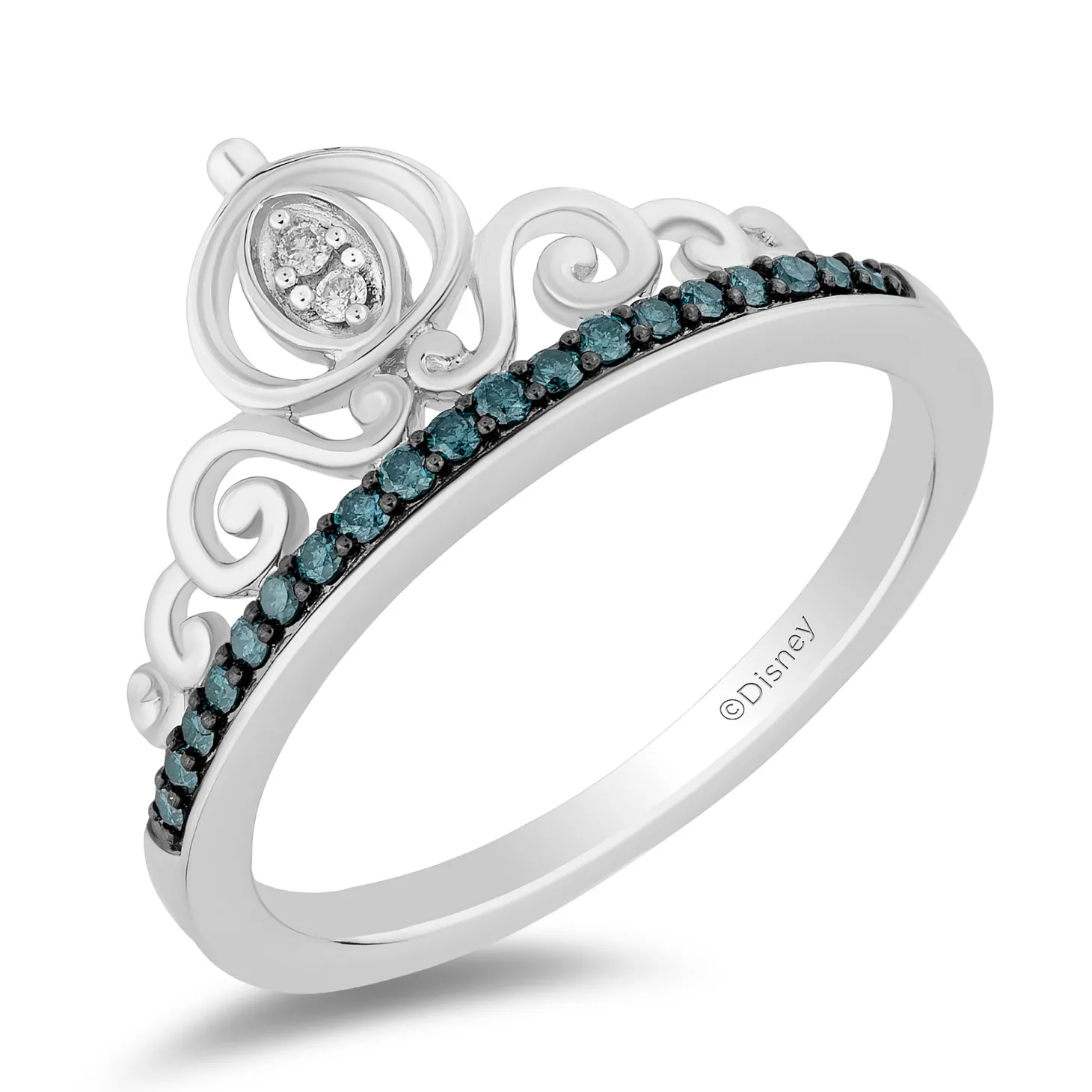 Enchanted Disney Fine Jewelry Sterling Silver with 1/6 CTTW White Diamonds and Blue Diamonds Cinderella Carriage Ring