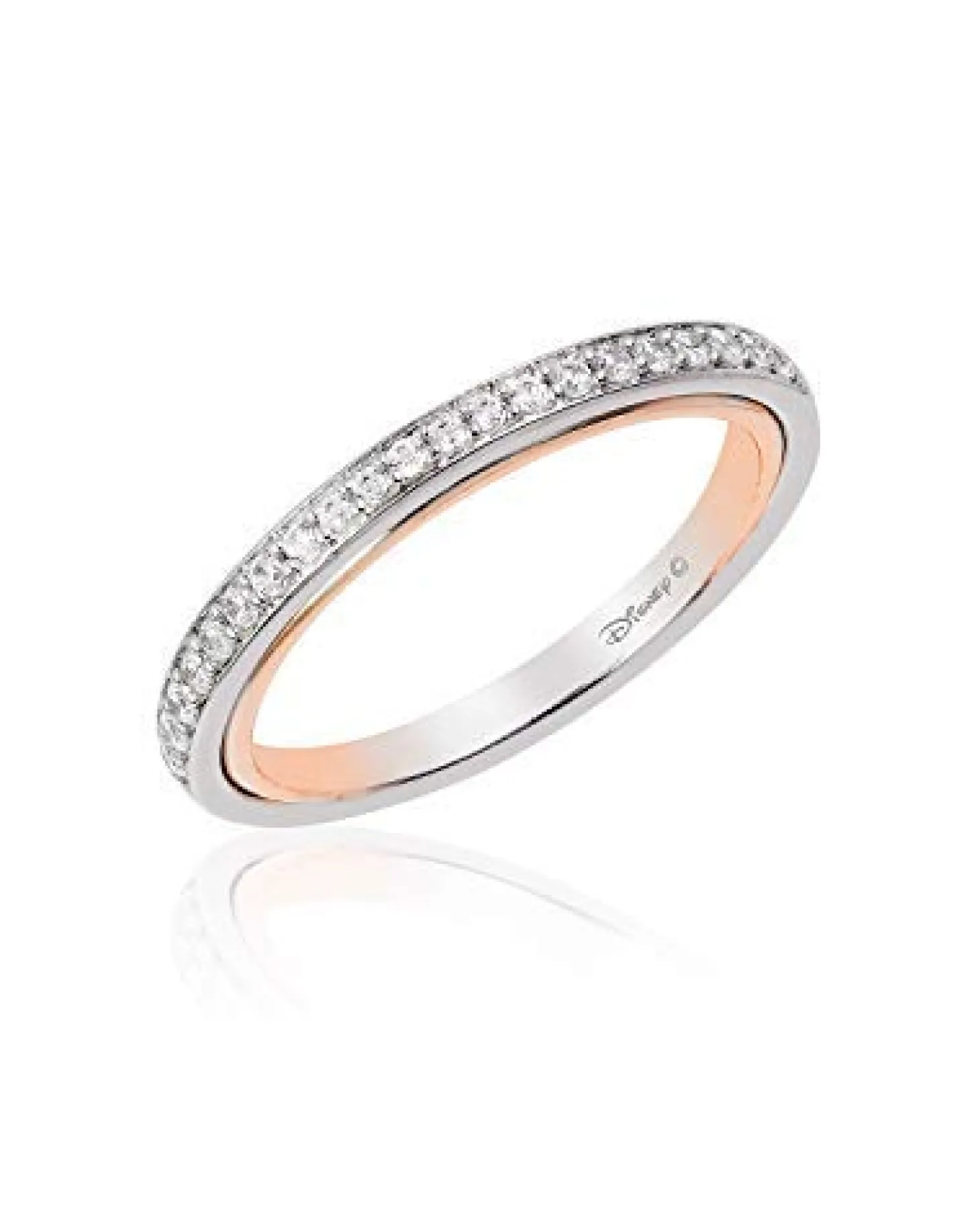 Enchanted Disney Fine Jewelry 14K White Gold and Rose Gold 1/6 CTTW Belle Wedding Band