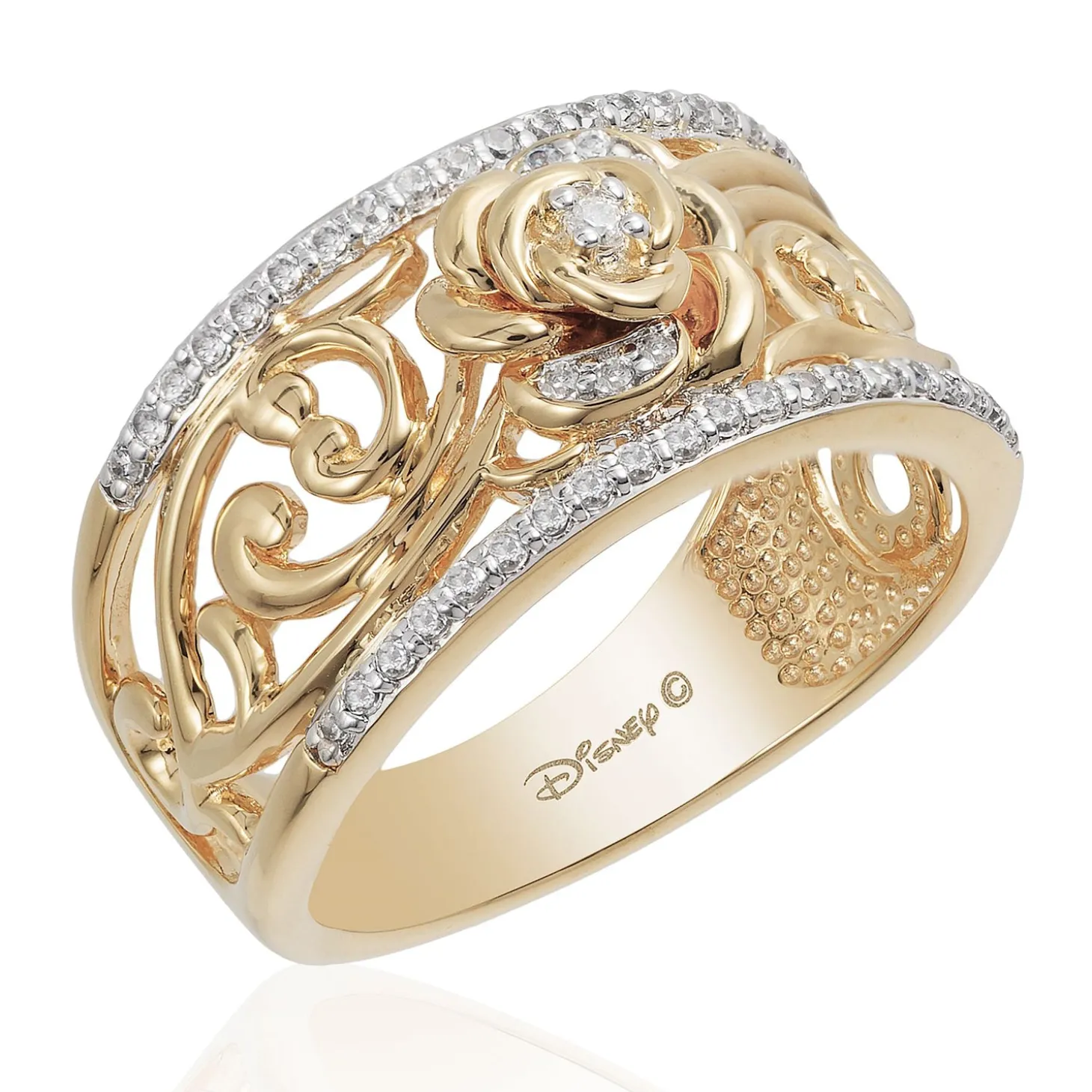 Enchanted Disney Fine Jewelry 14K Yellow Gold over Sterling Silver with 1/5 CTTW Diamond Belle Fashion Ring