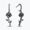 Enchanted Disney Fine Jewelry Black Rhodium Over Sterling Silver with 1/8 CTTW Black and White Diamond Maleficent Rose Earrings