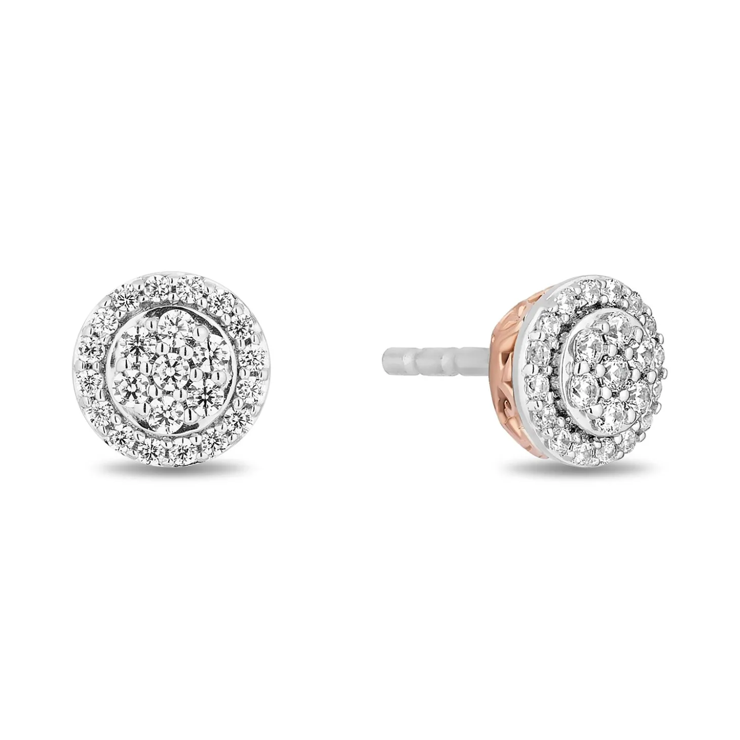 Enchanted Disney Fine Jewelry Sterling Silver and 10K Rose Gold with 1/6 CTTW Diamonds Belle Stud Earrings