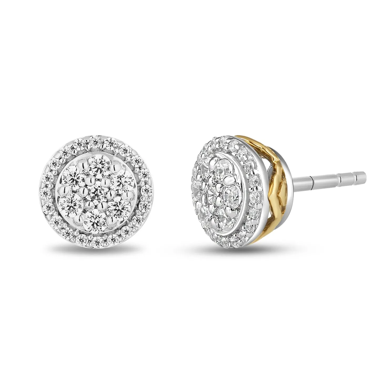 Enchanted Disney Fine Jewelry Sterling Silver and 10K Yellow Gold with 1/4 CTTW Diamonds Jasmine Stud Earrings