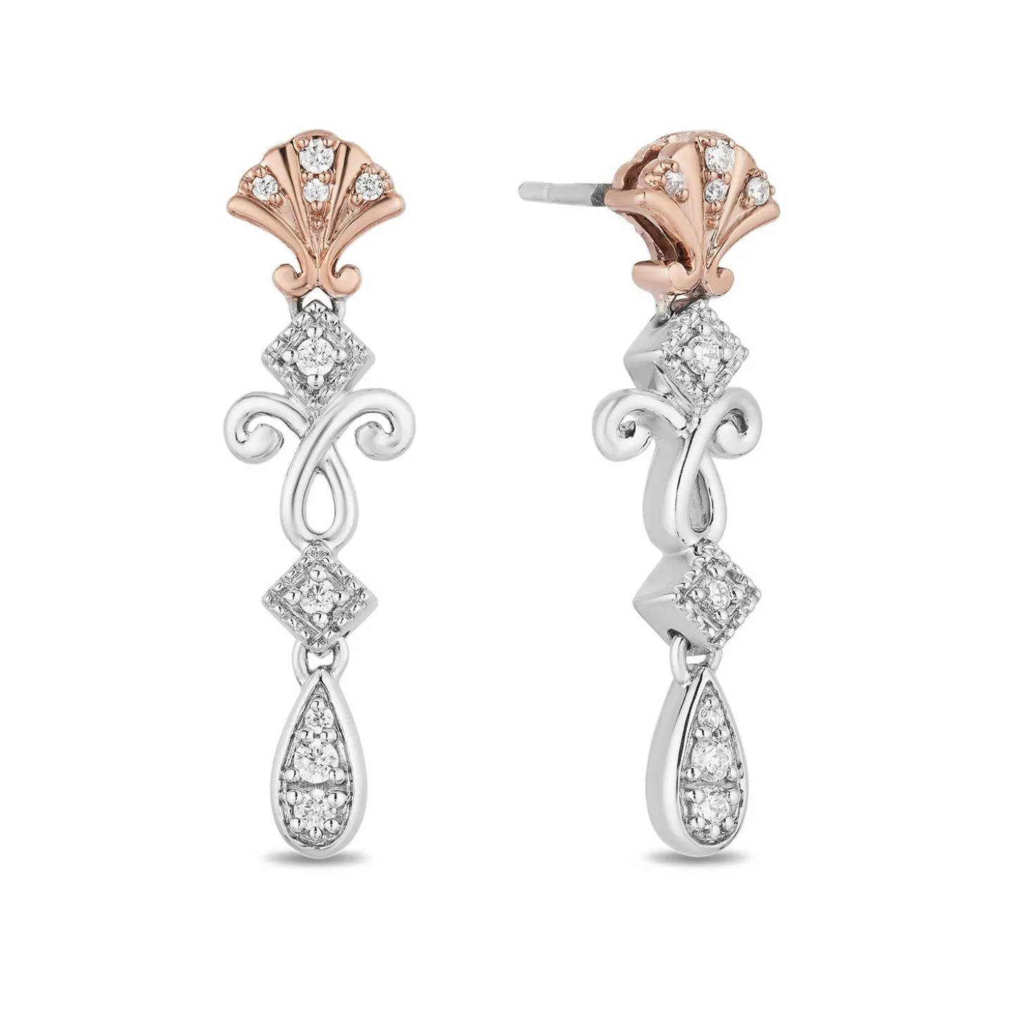 Enchanted Disney Fine Jewelry 14K Rose Gold over Sterling Silver 1/6 CTTW Ariel Shell Earrings