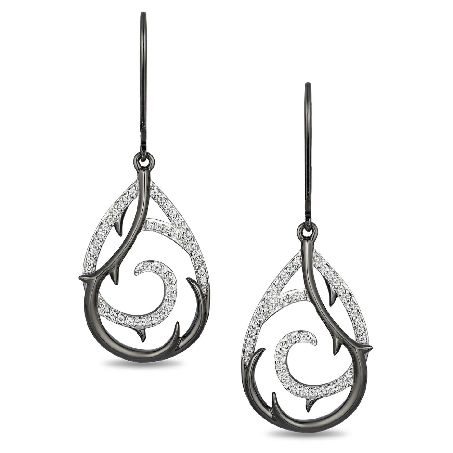 Enchanted Disney Fine Jewelry Black Rhodium on Sterling Silver with 1/5 CTTW Diamond Maleficent Earrings