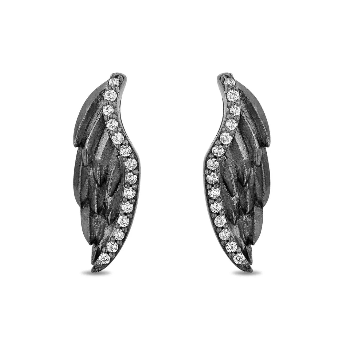 Enchanted Disney Fine Jewelry Black Rhodium over Sterling Silver 1/10 CTTW Maleficent Wings Earrings