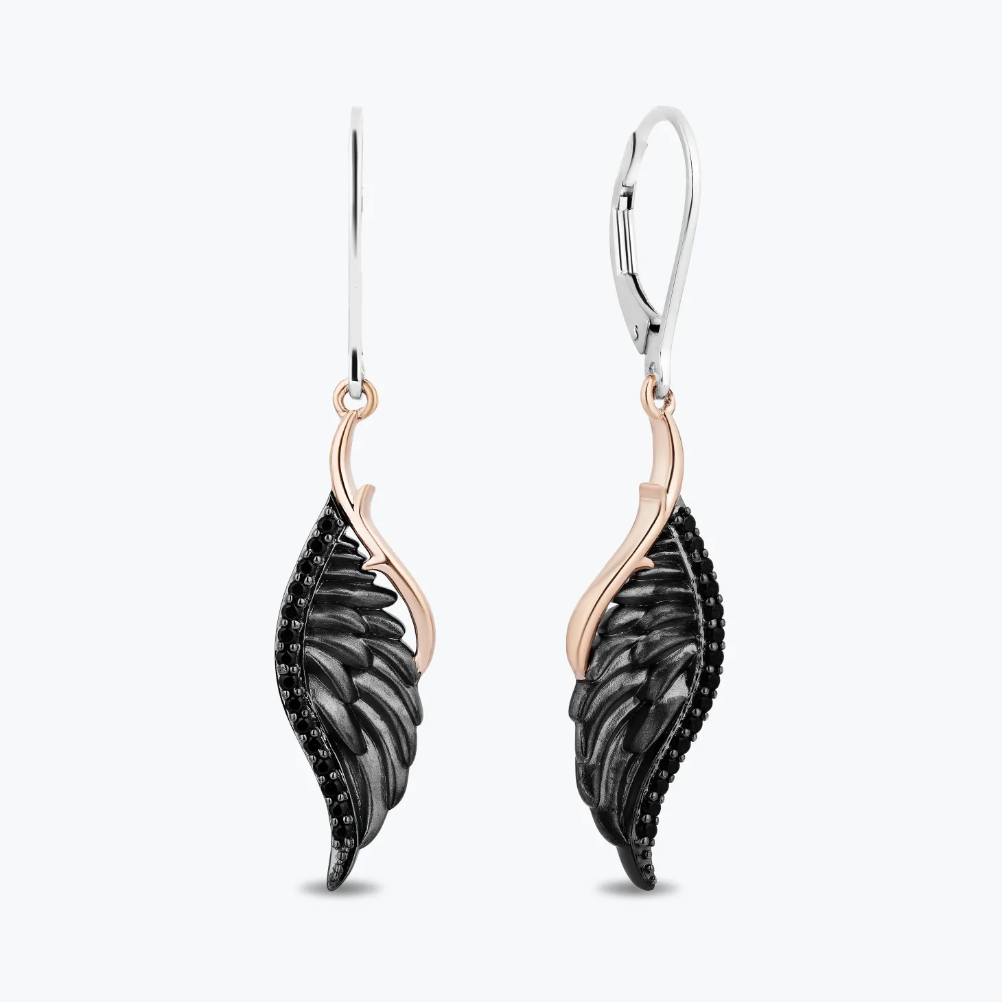 Enchanted Disney Fine Jewelry Black Rhodium over Sterling Silver and 10K Rose Gold with 1/5 CTTW Black Diamonds Maleficent Earrings