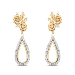 Enchanted Disney Fine Jewelry 14K Yellow Gold Over Sterling Silver with 1/4 CTTW Diamond Belle Dangle Earrings