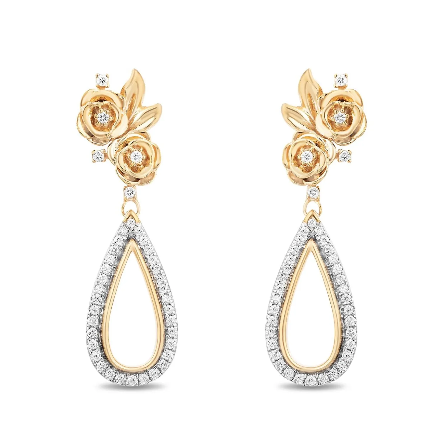 Enchanted Disney Fine Jewelry 14K Yellow Gold Over Sterling Silver with 1/4 CTTW Diamond Belle Dangle Earrings