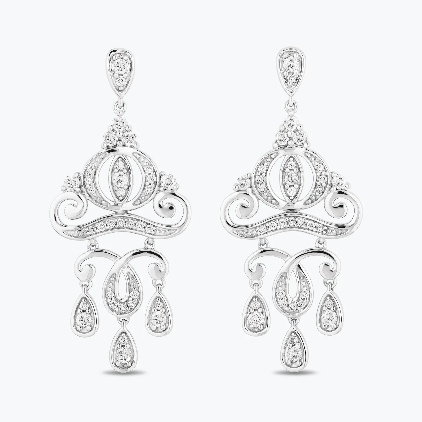Enchanted Disney Fine Jewelry 14k White Gold 1 3/8 CTTW Cinderella Carriage Earrings