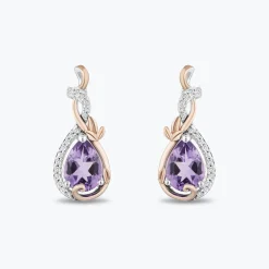 Enchanted Disney Fine Jewelry 14K Rose Gold over Sterling Silver with 1/10 CTTW Diamond and Rose De France Rapunzel Dangle Earrings