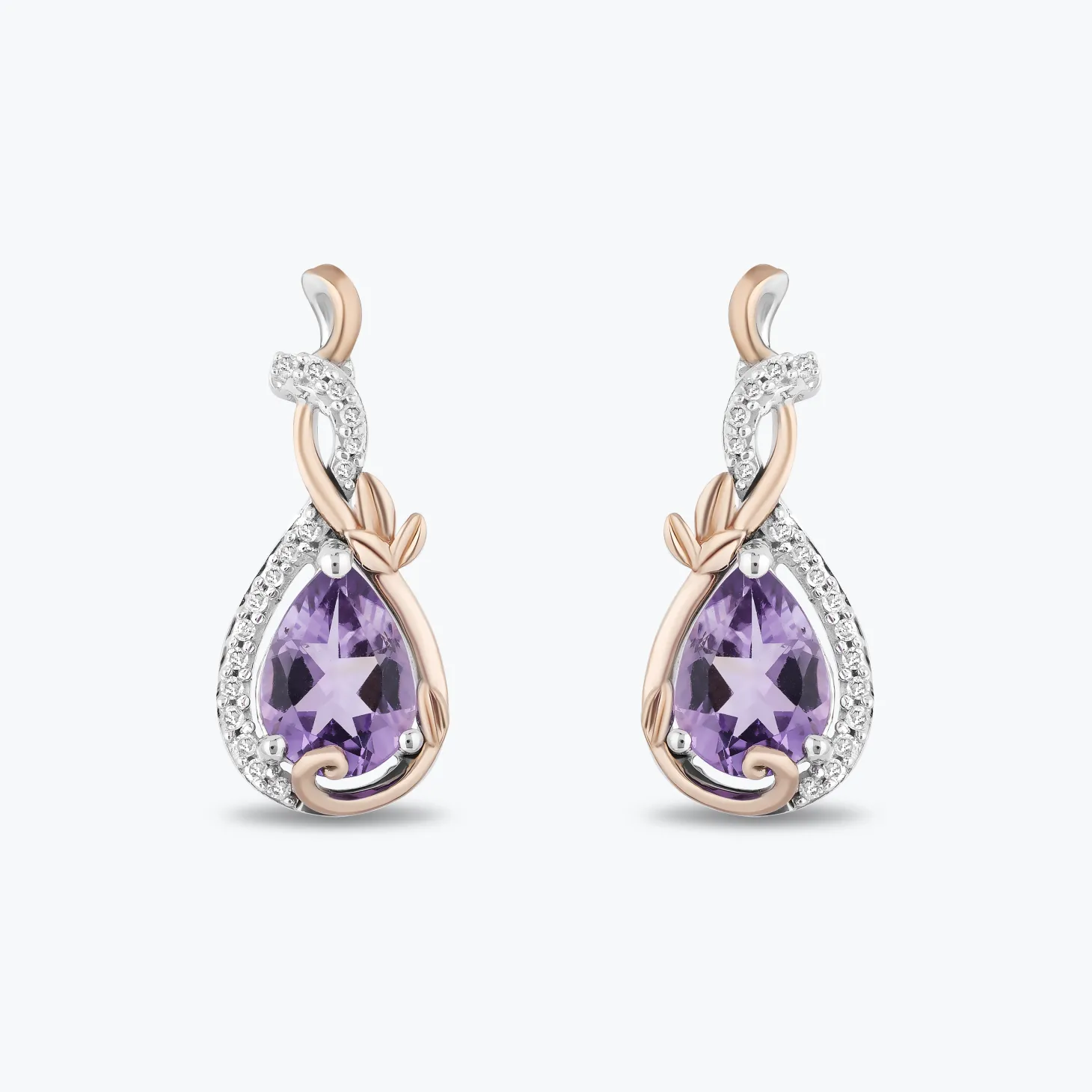 Enchanted Disney Fine Jewelry 14K Rose Gold over Sterling Silver with 1/10 CTTW Diamond and Rose De France Rapunzel Dangle Earrings