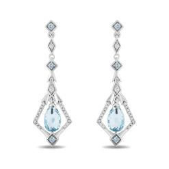 Enchanted Disney Fine Jewelry Sterling Silver with 1/8 CTTW Diamond and Swiss Blue Topaz Elsa Dangling Earrings