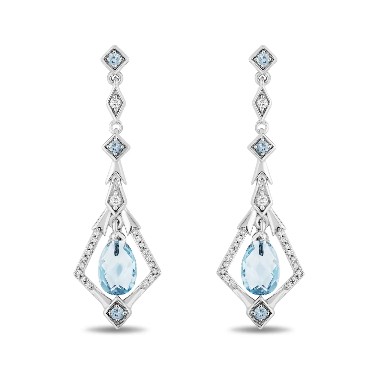Enchanted Disney Fine Jewelry Sterling Silver with 1/8 CTTW Diamond and Swiss Blue Topaz Elsa Dangling Earrings