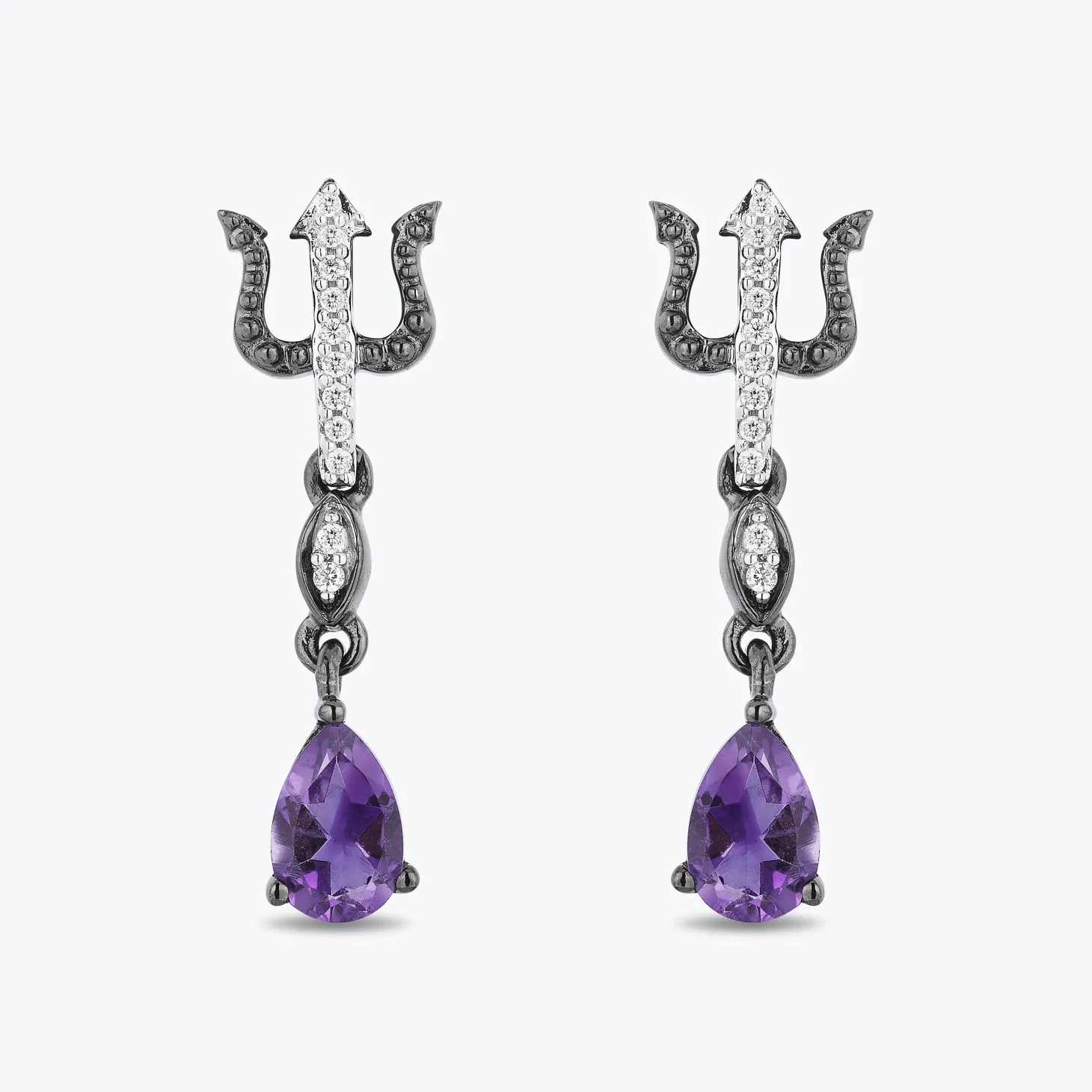 Enchanted Disney Fine Jewelry Black Rhodium over Sterling Silver with 1/20 CTTW White Diamond with Amethyst Ursula Earrings