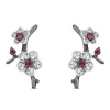 Enchanted Disney Fine Jewelry Black Rhodium Over Sterling Silver with Rhodolite Garnet and 1/8 CTTW Diamond Mulan Earrings