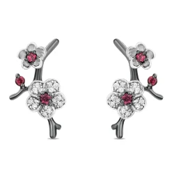 Enchanted Disney Fine Jewelry Black Rhodium Over Sterling Silver with Rhodolite Garnet and 1/8 CTTW Diamond Mulan Earrings