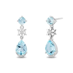 Enchanted Disney Fine Jewelry Sterling Silver with White Topaz and Sky Blue Topaz Elsa Snowflake Earrings