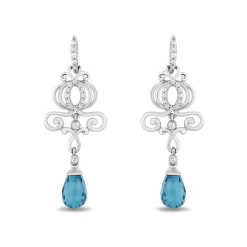 Enchanted Disney Fine Jewelry Sterling Silver with 1/10 CTTW Diamond and London Blue Topaz Briolette Cinderella Dangle Earrings