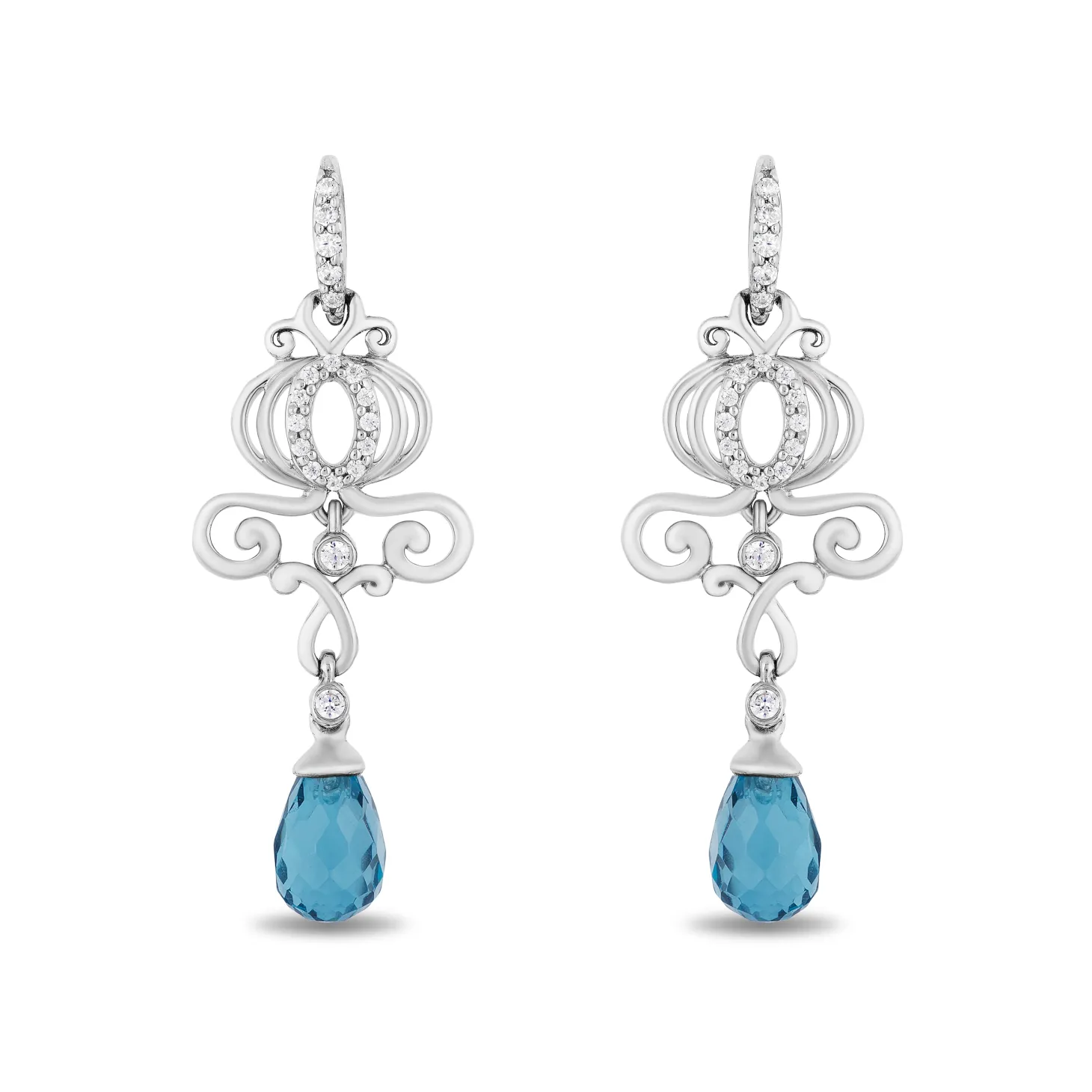 Enchanted Disney Fine Jewelry Sterling Silver with 1/10 CTTW Diamond and London Blue Topaz Briolette Cinderella Dangle Earrings