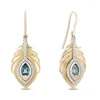 Enchanted Disney Fine Jewelry 10K Yellow Gold with 1/5 CTTW Diamonds and Swiss Blue Topaz Jasmine Peacock Feather Earrings