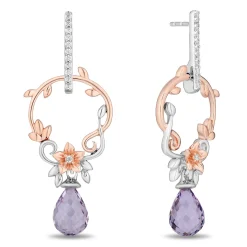 Enchanted Disney Fine Jewelry 14K Rose Gold Over Sterling Silver with 1/6 CTTW Diamonds and Rose De France Briolette Rapunzel Earrings