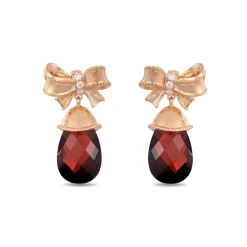 Enchanted Disney Fine Jewelry 14k Rose Gold 1/15 CTTW Diamond and Garnet Snow White Bow Earrings