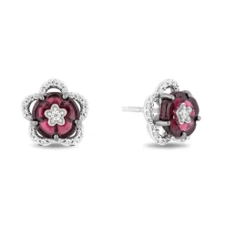 Enchanted Disney Fine Jewelry Black Rhodium Over Sterling Silver with 1/5 CTTW Diamonds and Rhodolite Garnet Mulan Earrings