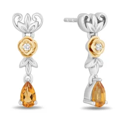 Enchanted Disney Fine Jewelry 14K Yellow Gold Over Sterling Silver with Accent Diamonds and Citrine Belle Earrings