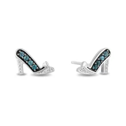 Enchanted Disney Fine Jewelry Black Rhodium Over Sterling Silver with 1/20 CTTW Diamonds and London Blue Topaz Cinderella Earrings